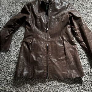 Danier Dark Brown Leather Zip-Front Jacket